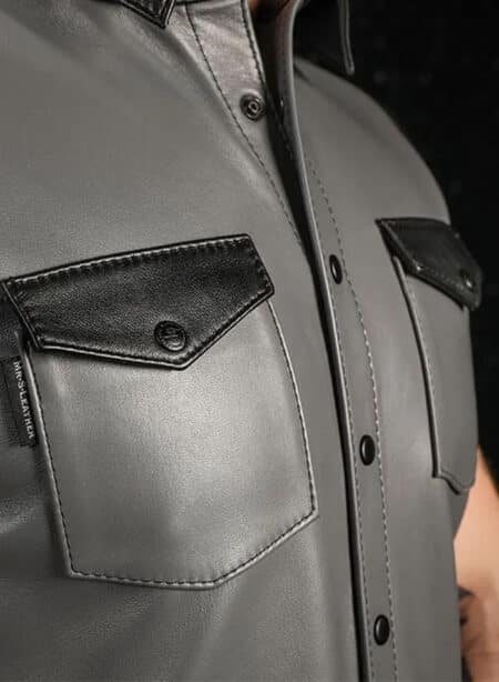 Mr. S Leather Lambskin Sleeveless Shirt Grey