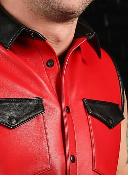 Mr. S Leather Lambskin Sleeveless Shirt Red