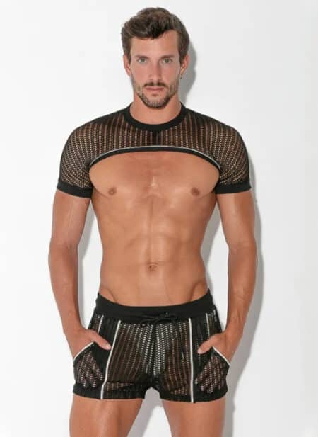 CODE 22 Openwork Jacquard Sleeve Top Black