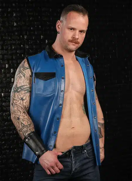 Mr. S Leather Lambskin Sleeveless Shirt Blue