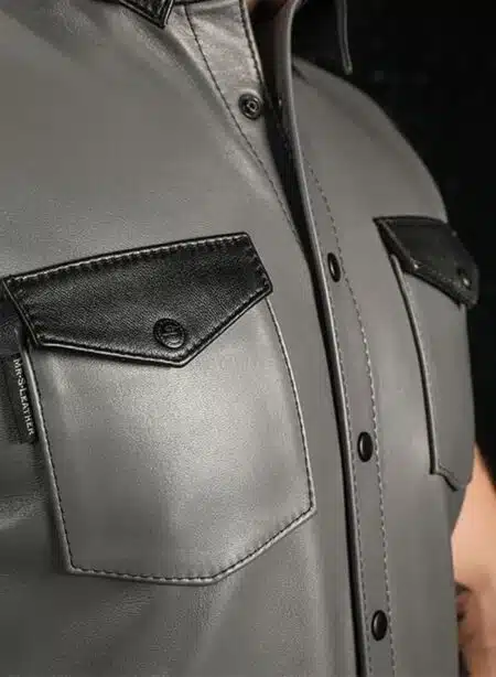 Mr. S Leather Lambskin Sleeveless Shirt Grey