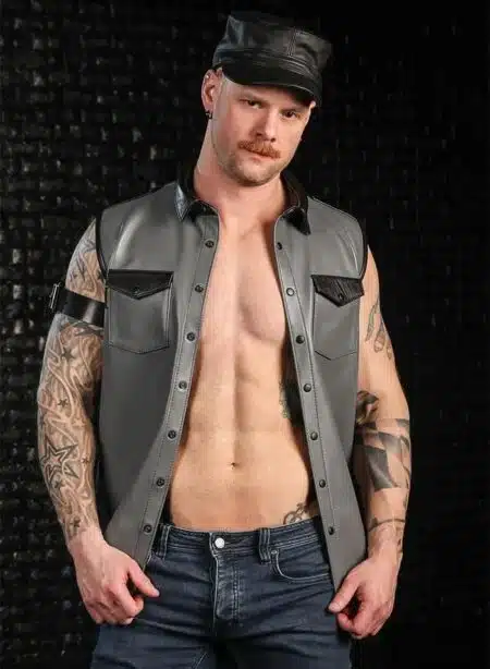 Mr. S Leather Lambskin Sleeveless Shirt Grey
