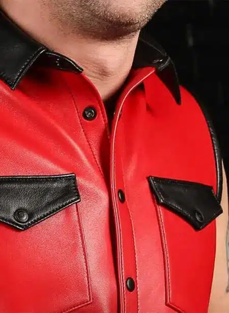 Mr. S Leather Lambskin Sleeveless Shirt Red