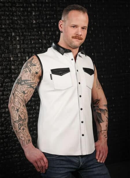 Mr. S Leather Lambskin Sleeveless Shirt White