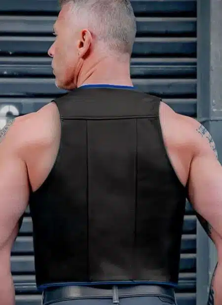 Mr. S Leather Piped Berlin Bar Vest Blue