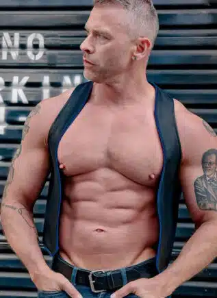 Mr. S Leather Piped Berlin Bar Vest Blue