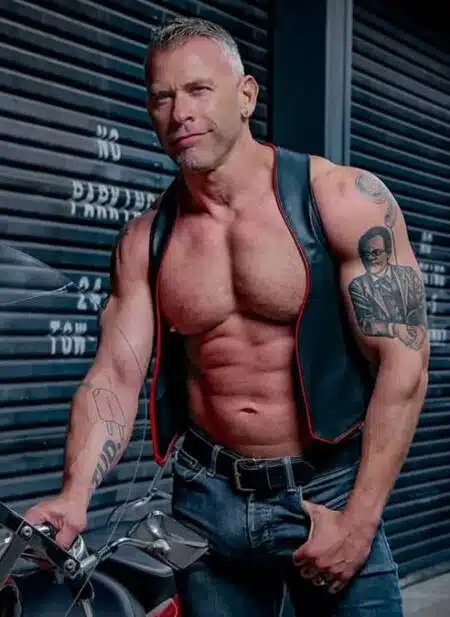 Mr. S Leather Piped Berlin Bar Vest Red