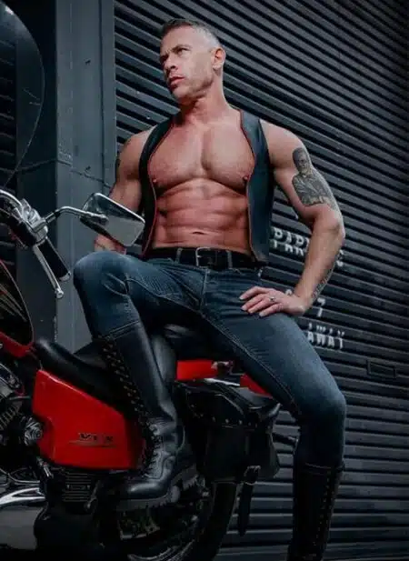 Mr. S Leather Piped Berlin Bar Vest Red