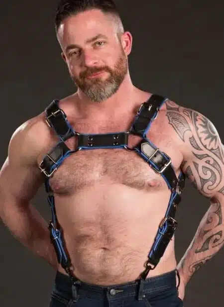 Mr. S Leather Piped Trojan Body Harness Blue