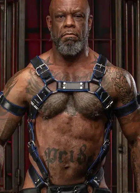Mr. S Leather Piped Trojan Body Harness Blue