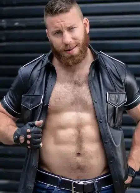 Mr. S Leather Short Sleeve Police Shirt with White Piping