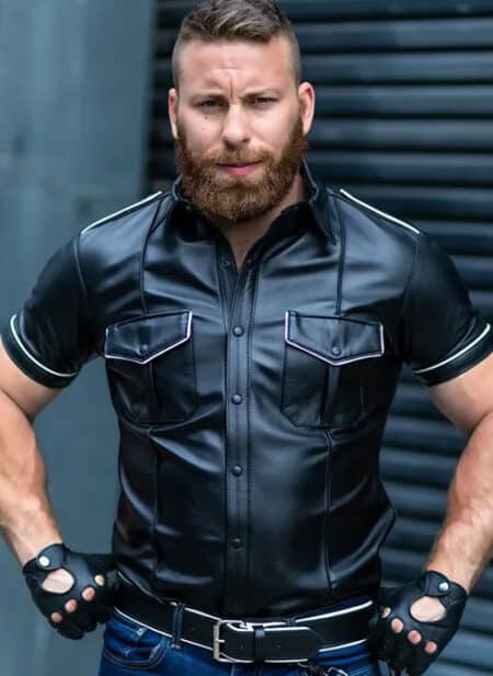 Mr. S Leather Short Sleeve Police Shirt with White Piping