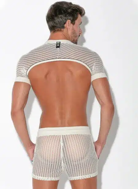 CODE 22 Openwork Jacquard Sleeve Top Off-White