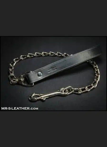 Mr. S Chain Leash with Leather Grip Black