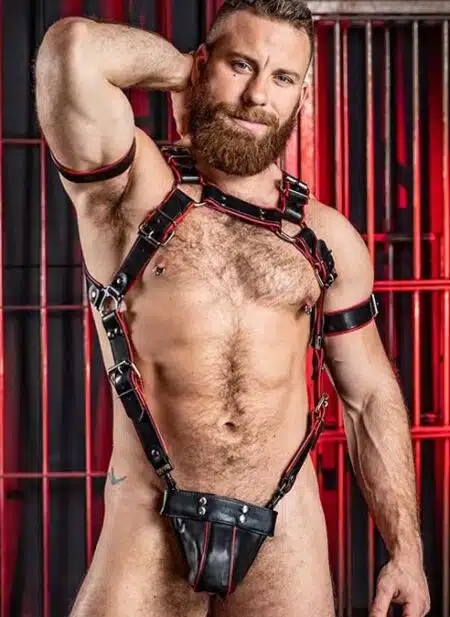 Mr. S Leather Piped Trojan Bicep Strap Red