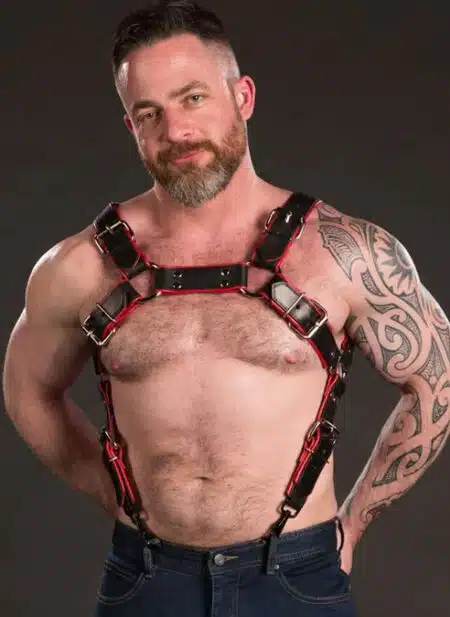 Mr. S Leather Piped Trojan Body Harness Red