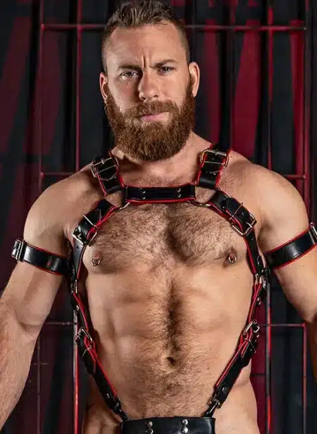 Mr. S Leather Piped Trojan Body Harness Red