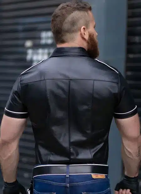 Mr. S Leather Short Sleeve Police Shirt with White Piping