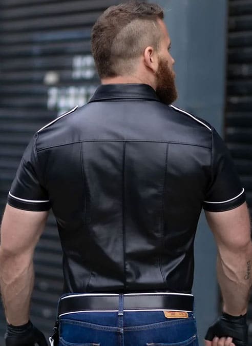 Mr. S Leather Short Sleeve Police Shirt with White Piping