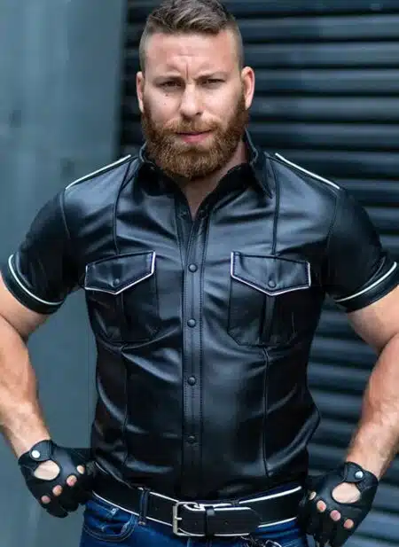 Mr. S Leather Short Sleeve Police Shirt with White Piping