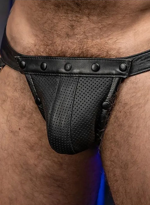 Mr. S Perforated Leather Pouch for Hidden Ring Jock