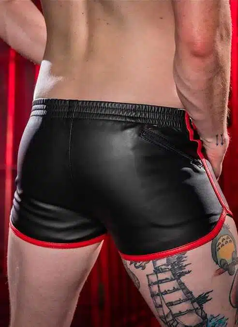 Mr. S Leather Gym Short with Zipper Pocket Red