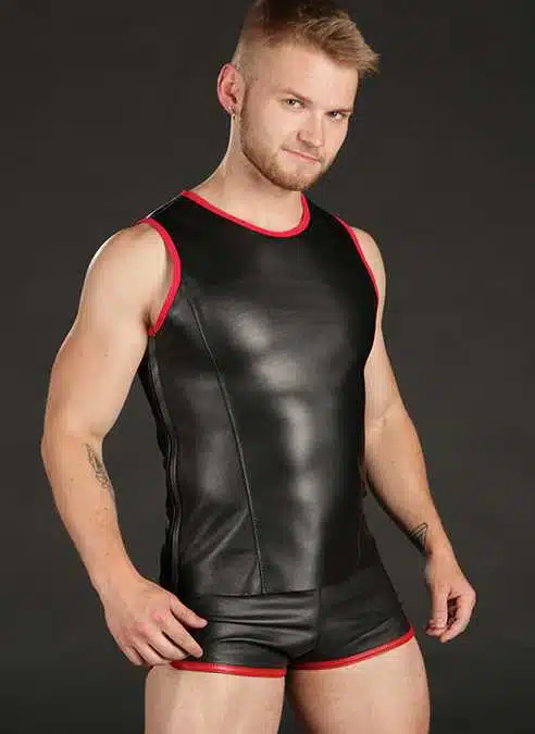 Mr. S Leather Gym Short with Zipper Pocket Red