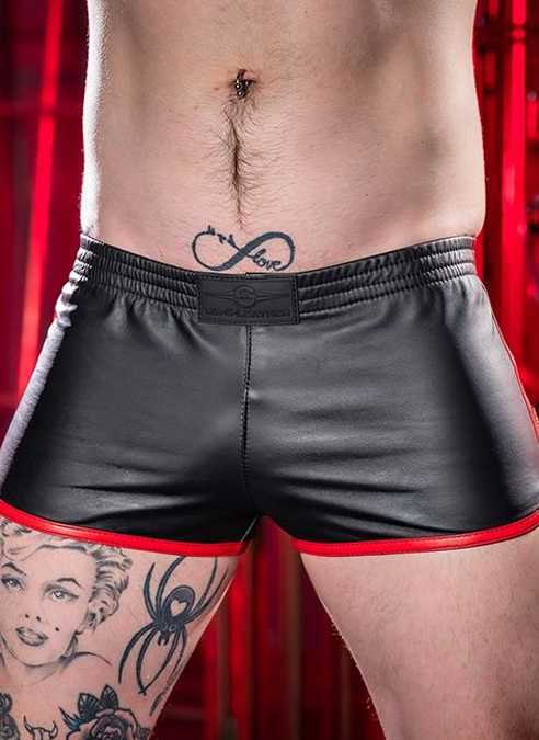 Mr. S Leather Gym Short with Zipper Pocket Red