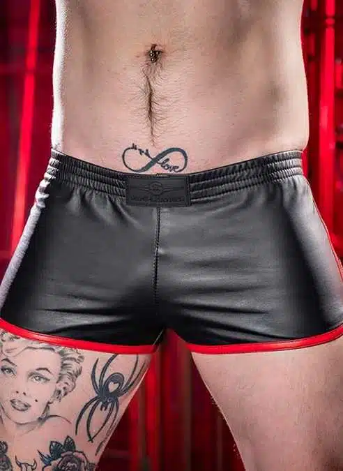 Mr. S Leather Gym Short with Zipper Pocket Red
