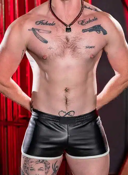 Mr. S Leather Gym Short with Zipper Pocket White