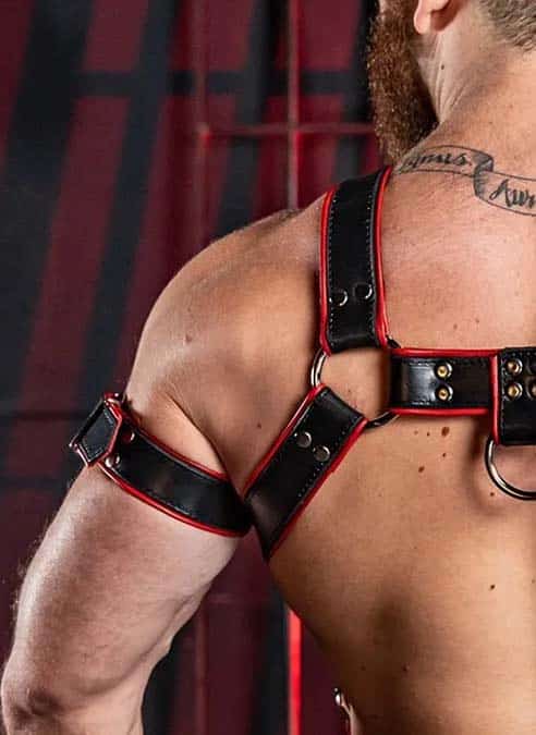 Mr. S Leather Piped Trojan Bicep Strap Red