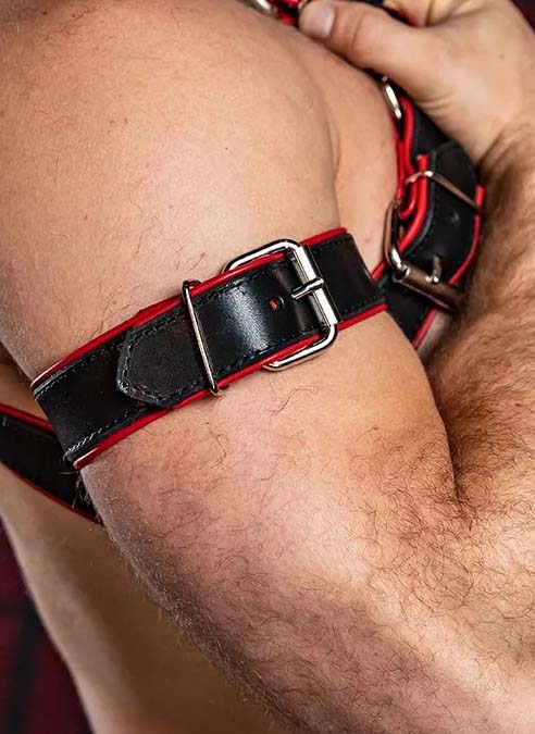 Mr. S Leather Piped Trojan Bicep Strap Red
