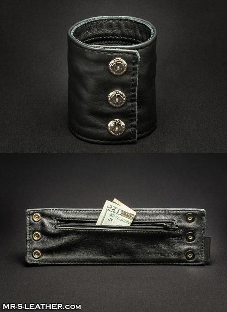 Mr. S Leather Wristband Zipper Pocket Black