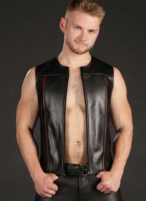 Mr. S Leather Zip Front Vest Red