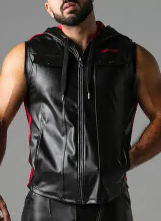 Locker Gear Leatherette Sleeveless Hoody Red