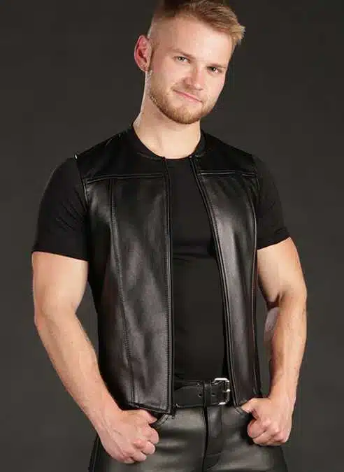 Mr. S Leather Zip Front Vest Black