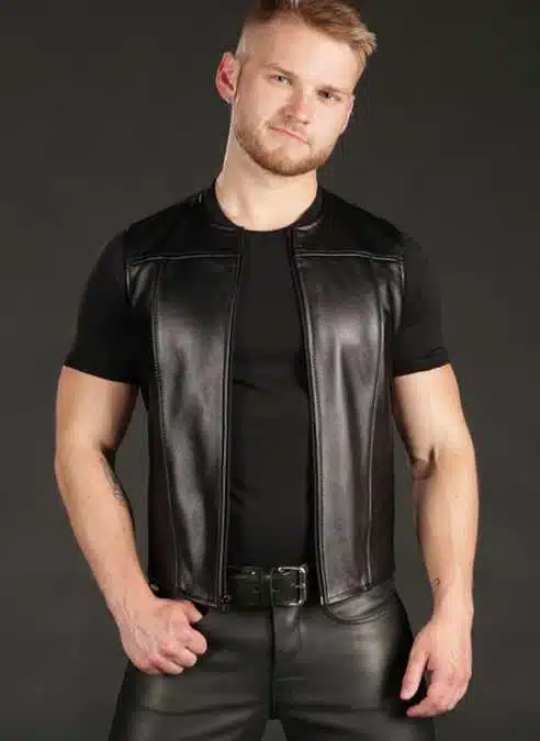 Mr. S Leather Zip Front Vest Black