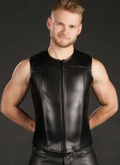 Mr. S Leather Zip Front Vest Black
