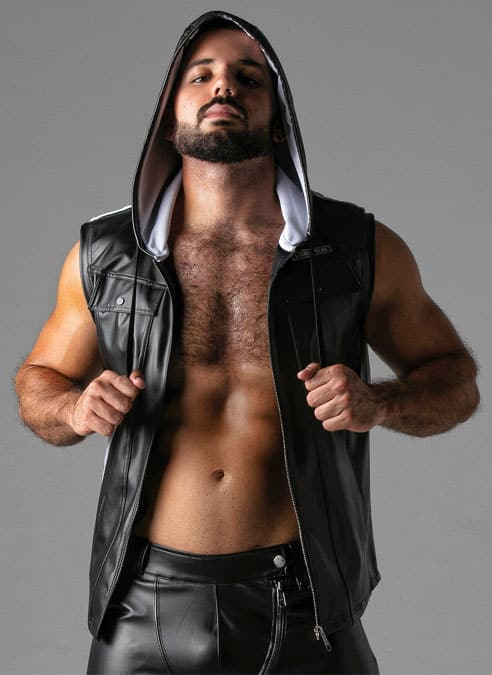 Locker Gear Leatherette Sleeveless Hoody White