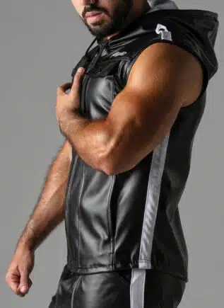 Locker Gear Leatherette Sleeveless Hoody White