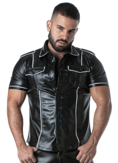Locker Gear Punch Hole Leatherette Shirt White