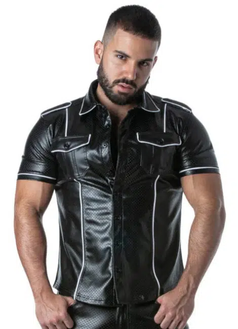 Locker Gear Punch Hole Leatherette Shirt White