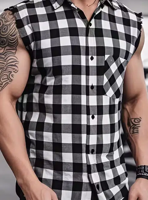 Plaid Sleeveless Shirt - Casual Fringe Craft Shirt