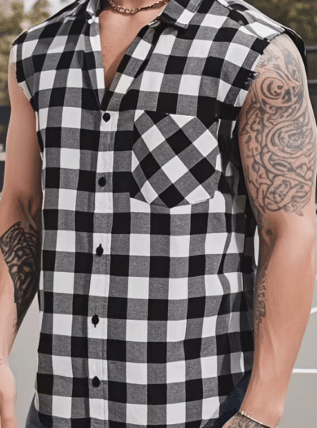 Plaid Sleeveless Shirt - Casual Fringe Craft Shirt